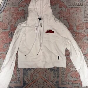 Hype and vice White cropped Hoodie with Red Embroidery